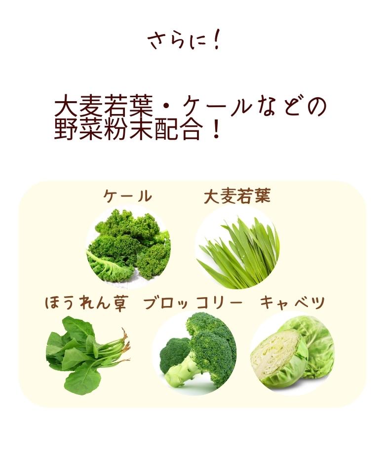 大麦若葉・ケール・ほうれん草などの野菜粉末配合